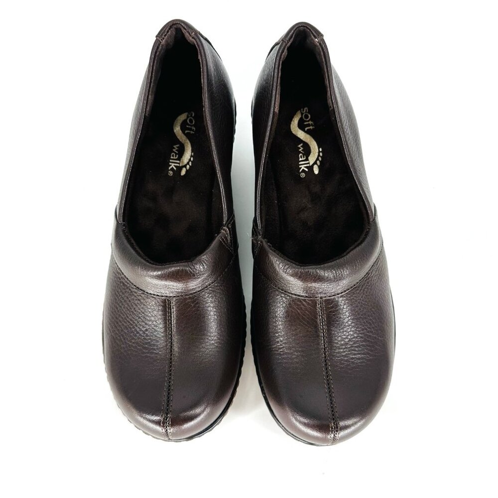 SoftWalk Brown Leather Slip On Melody Platform Non-Skid Work Clog Wedge Mule 6M - Picture 3 of 8